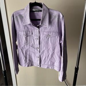 Vintage Christine Alexander Lavender Purple Swarovski Trim Denim Jacket Sz M